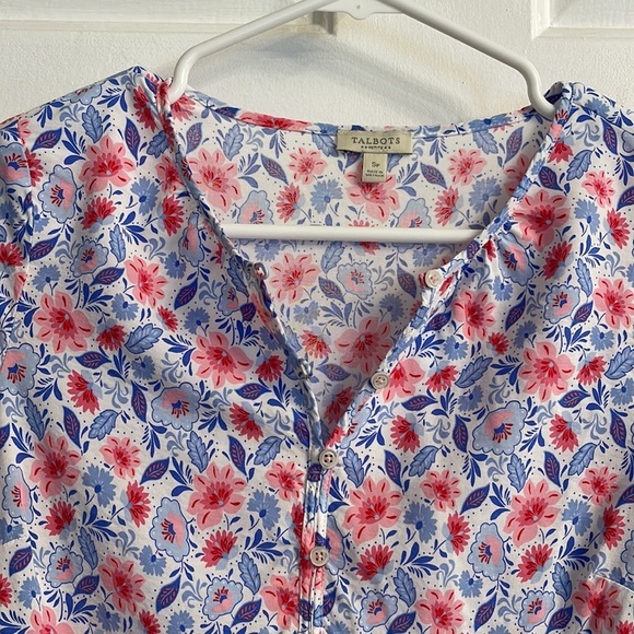 Talbots Petite Floral Boho Blouse Size SP – Long Sleeve Button Front Top - Picture 4 of 6